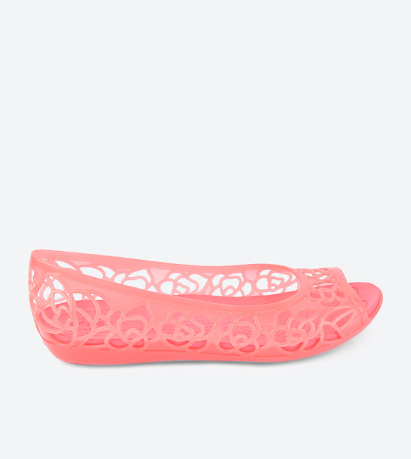Isabella Jelly Lazer Cut Peep Toe Sandals - Coral