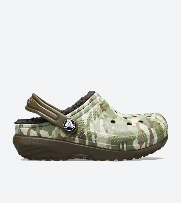 Camouflage Printed Round Toe Clogs - Green