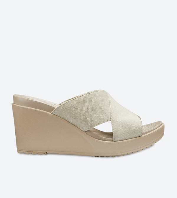 Criss Cross Straps Round Toe Wedges - Beige