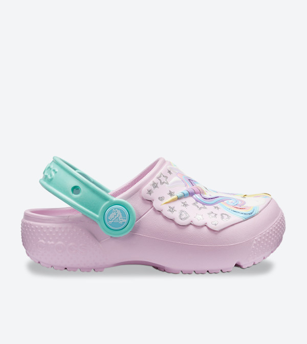 Unicorn Printed Glitter Detail Clogs - Pink
