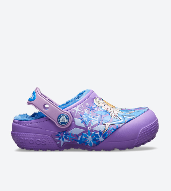 Frozen Print Fur Detail Sling Back Strap Closure Clog - Purple