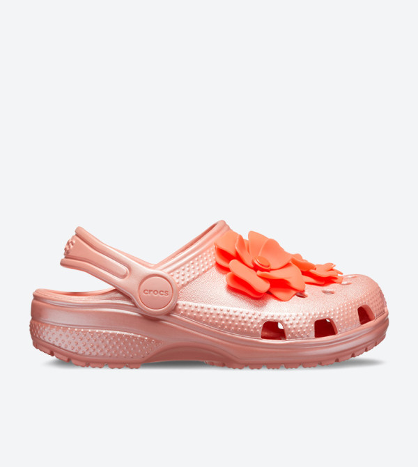 Flower Beaded Detail Round Toe Clogs - Pink