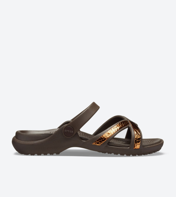 Meleen Metal Textured Cross Band Sandals - Brown 205745-80Z