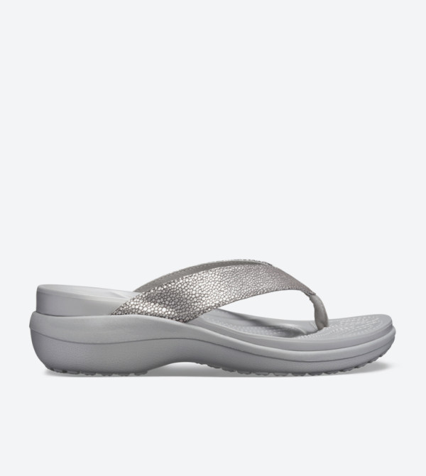 Capri Metallic Textured Wedge Flip Flops - Silver 205782-00N