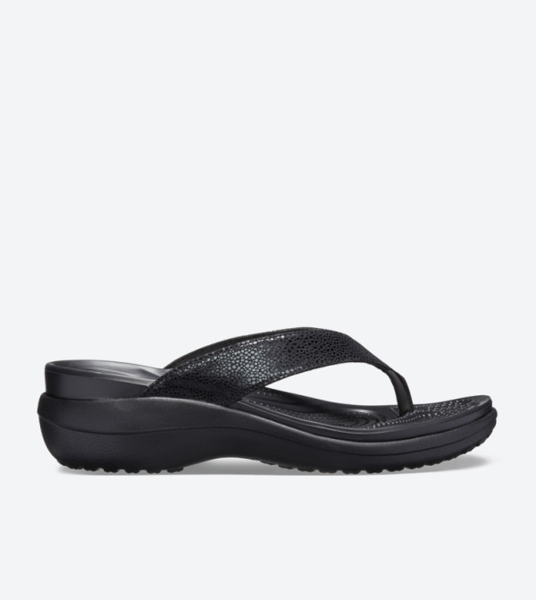 Capri Metallic Textured Wedge Flip Flops - Black 205782-060