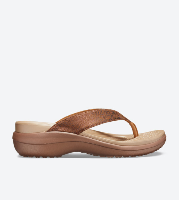 Capri Metallic Textured Wedge Flip Flops - Bronze 205782-860