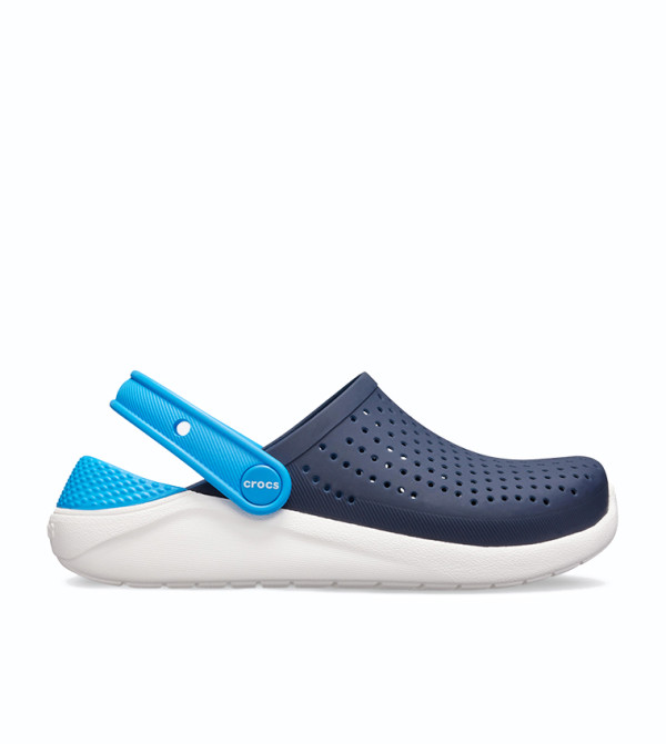 Mesh Detail Round Toe Clogs - Navy
