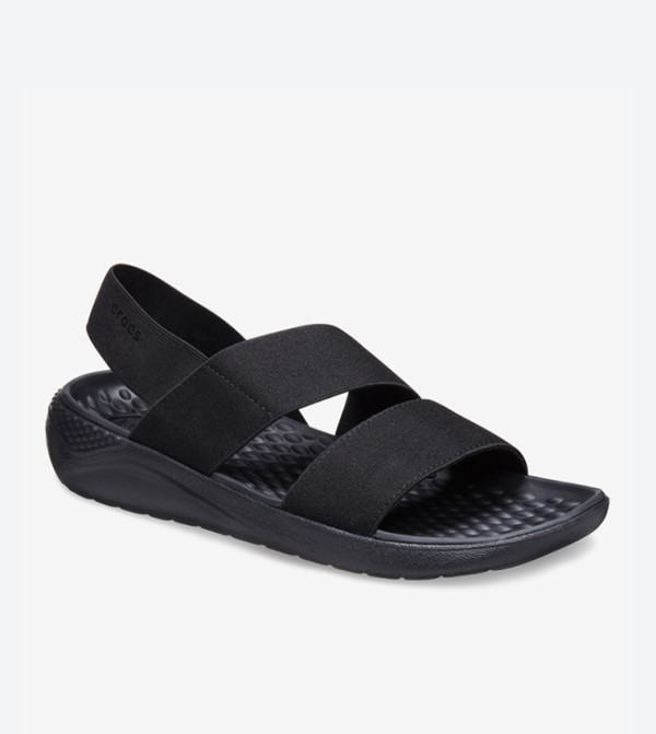 LiteRide Elastic Strap Round Toe Sandals - Black