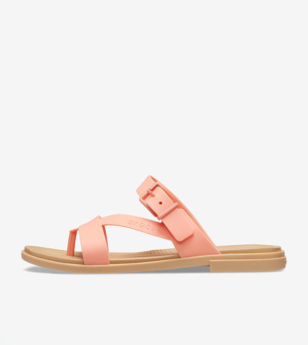 Tulum Buckle Closure Round Toe Flip Flops - Orange