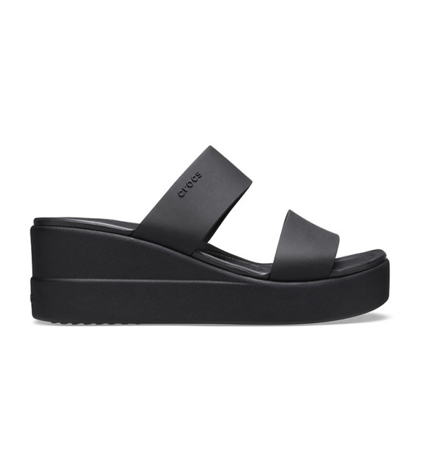 Brooklyn Double Strap Round Toe Mid Wedges - Black