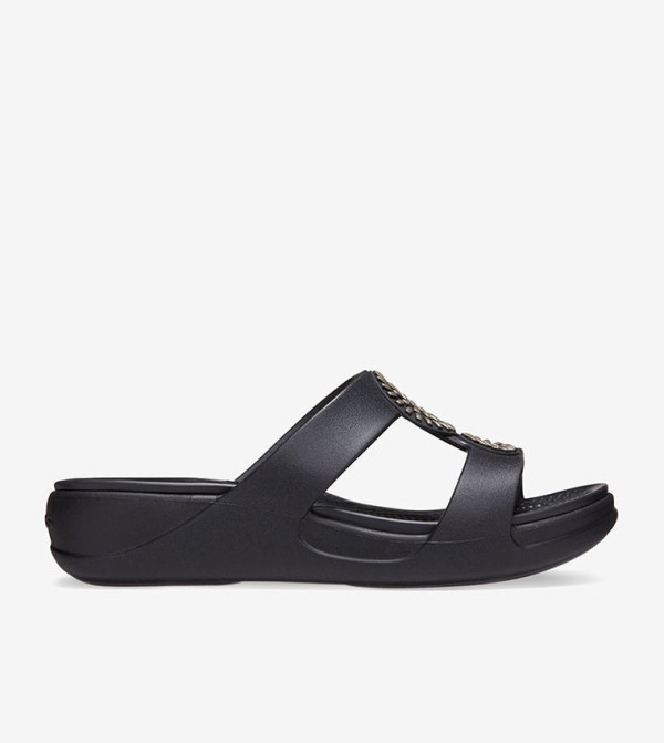 Monterey Diamante Details Round Toe Slippers - Black