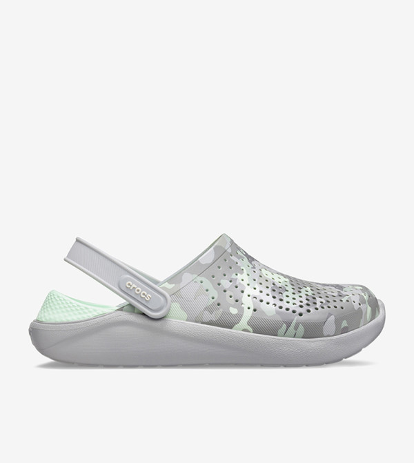 LiteRide Camo Printed Round Toe Clogs - Grey