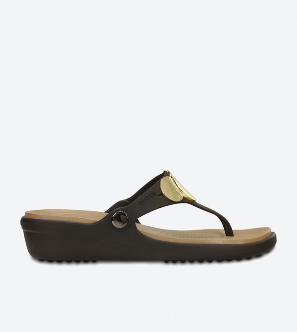Sanrah Embellished Wedge Flip Flops - Brown 204009-23Q
