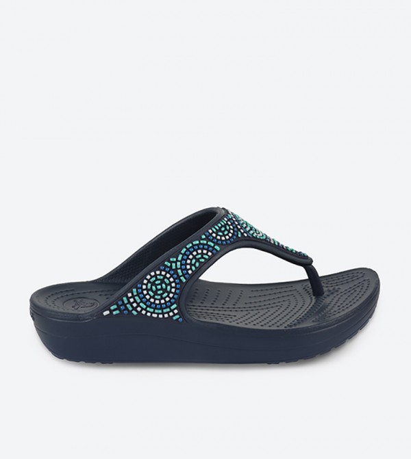 WOMEN'S CROCS SLOANE BEADED FLIPS NAVY/TURQUOISE SANDAL