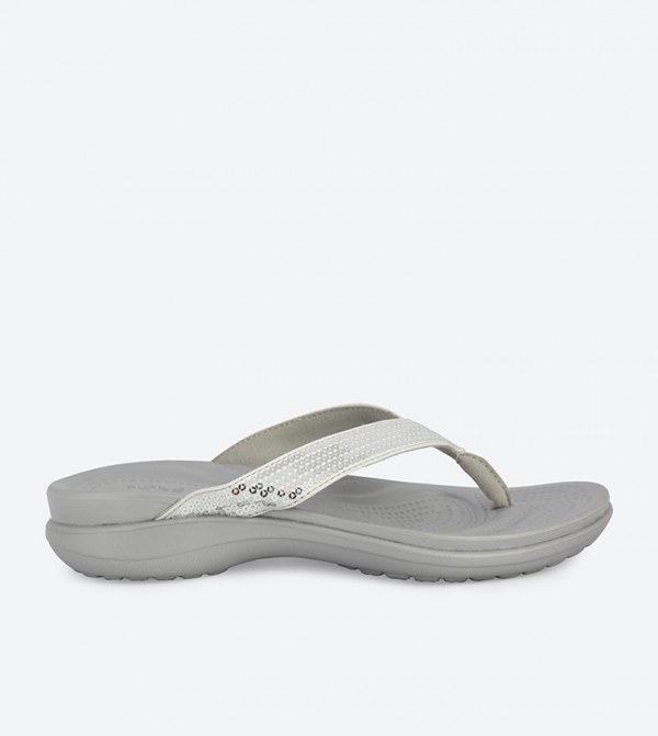 Capri V Sequin Flip Flops - Silver