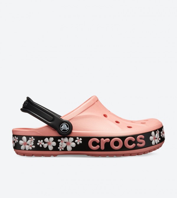 Floral Detail Sole Line Round Toe Clogs - Pink