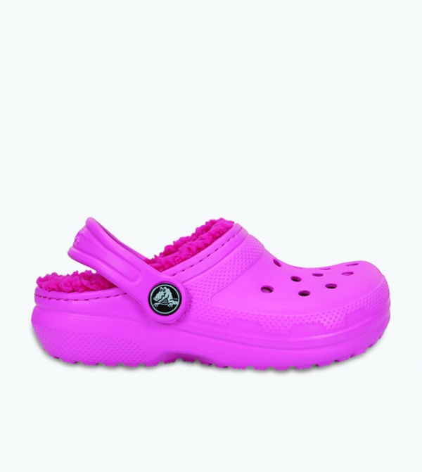 Classic Lined Fur Detail Sling Back Strap Clog - Pink