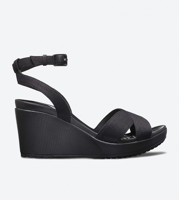 Leigh II Ankle Strap Wedge Sandals - Black