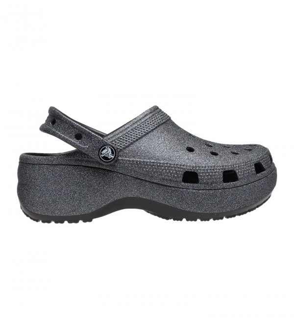 black glitter platform crocs